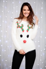 Damen Wimper Garn Rudolph 3D Weihnachts Pullover festlich Geschenk CS131