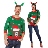 Weihnachtspullover Rentier Ugly Christmas Sweater Pulli Grün Weihnachten S-XXL